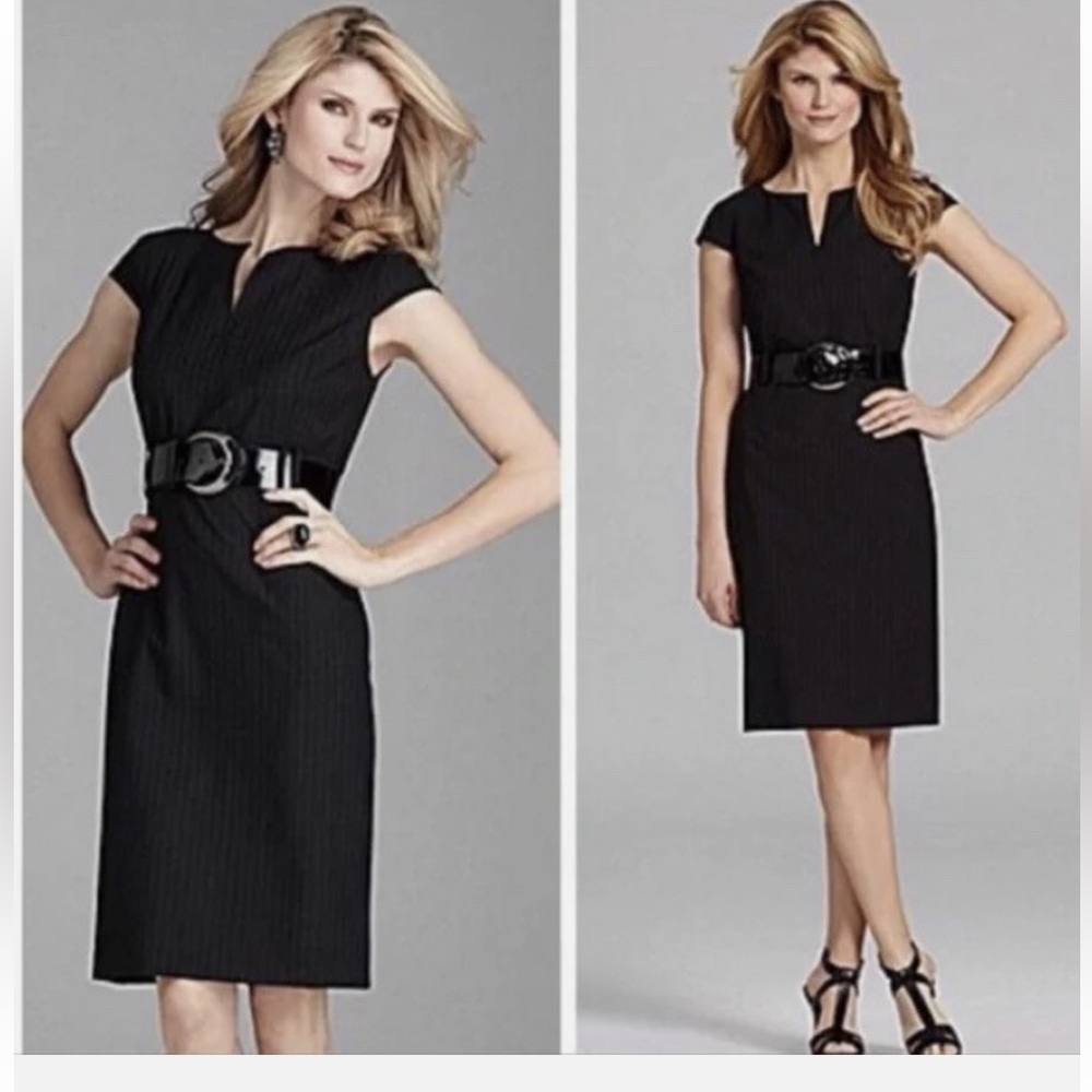 ANTONIO MELANI Black Pinstripe Midi Dress with Belt - Picture 8 of 10